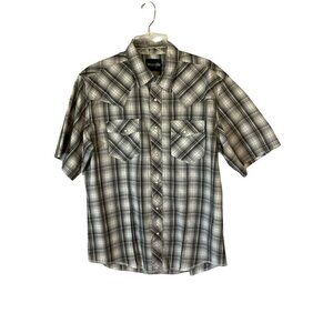 Wrangler Men's Short Sleeve Western Shirt with Pearl Snaps Size Large Gray Plaid